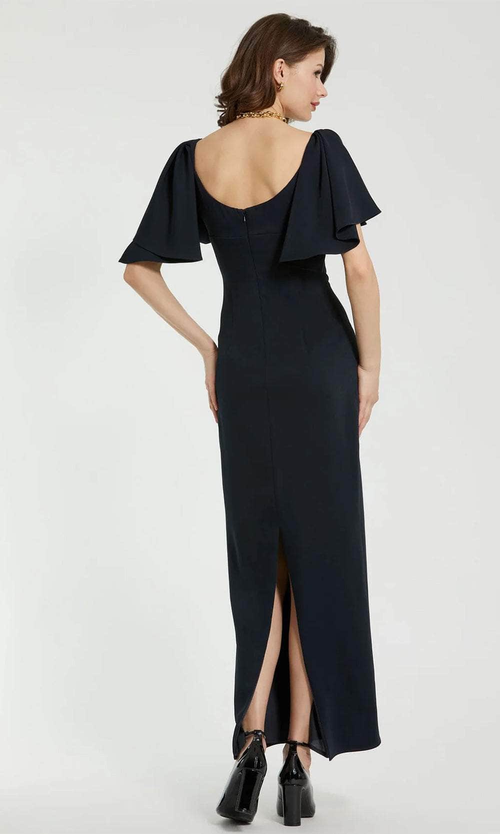 Ruffled Sleeve Column Evening Dress