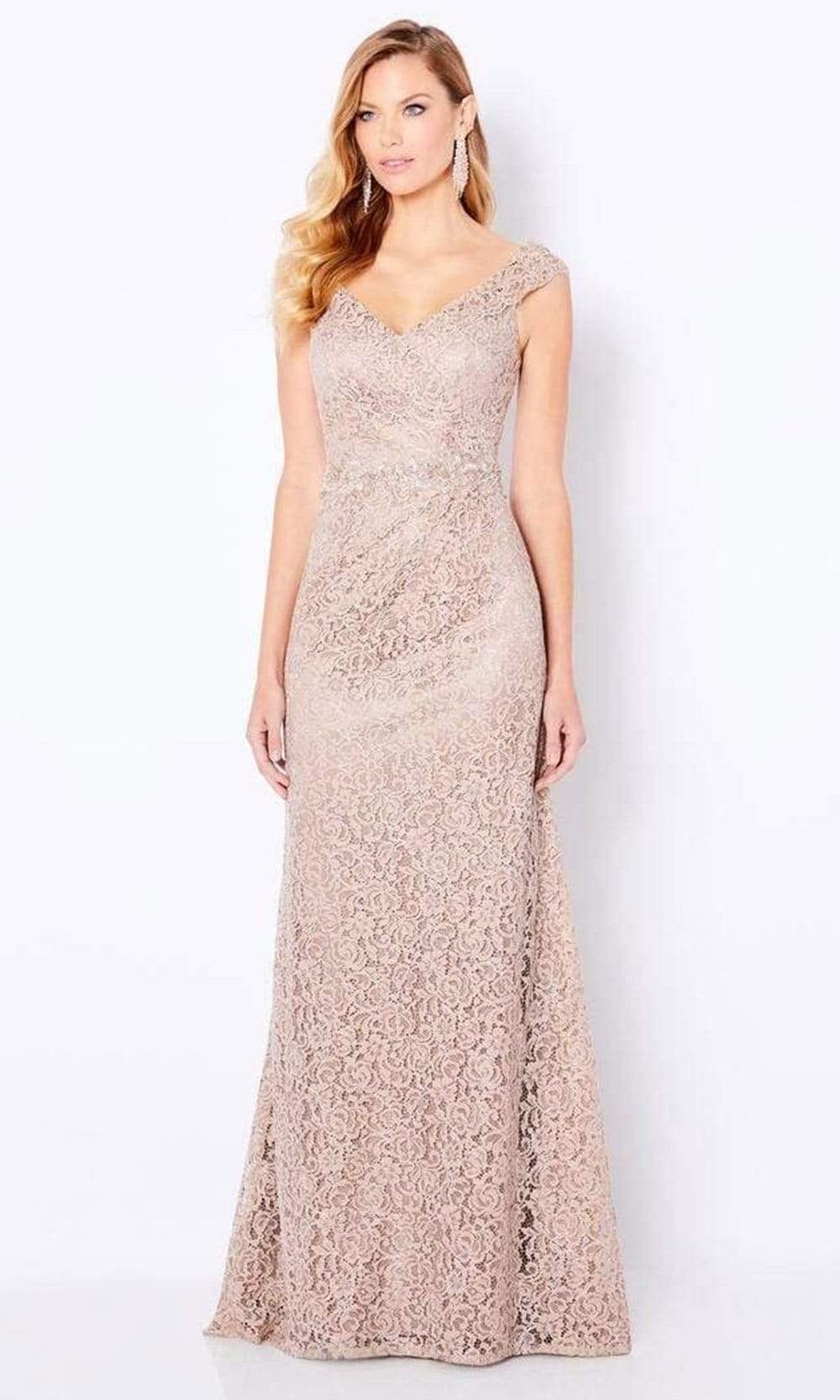 221682 V Neck Lace Full Length Gown