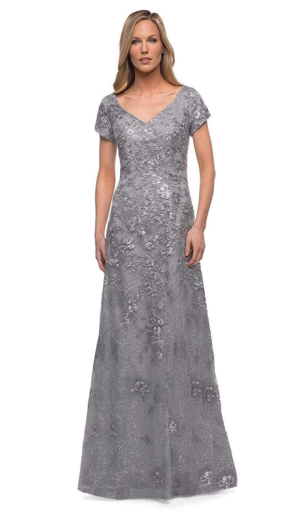 29291 V Neck Embroidered Modest Dress