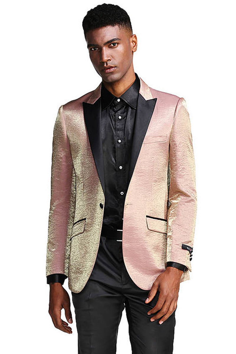 Men’s Slim Fit Shiny Satin Prom & Wedding Tuxedo Jacket in Rose Gold Pink