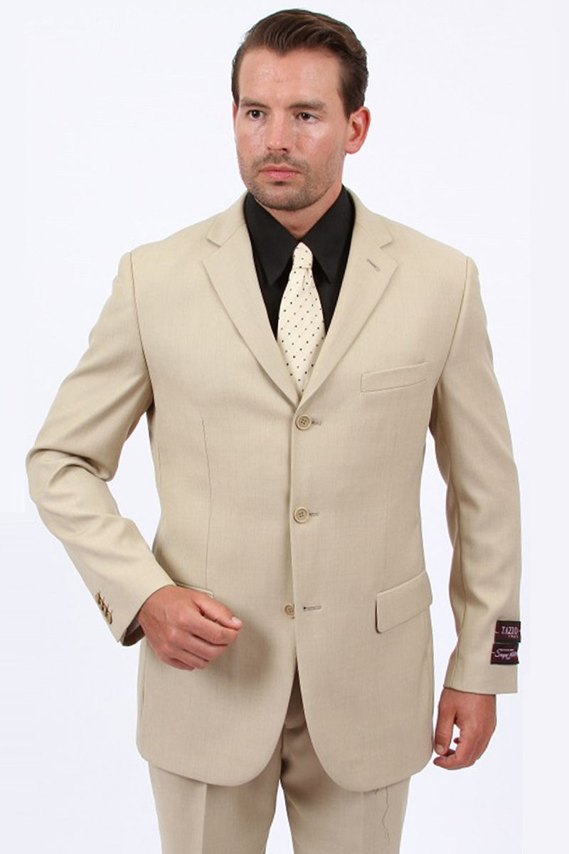 Men’s Basic Three Button Business Suit in Tan