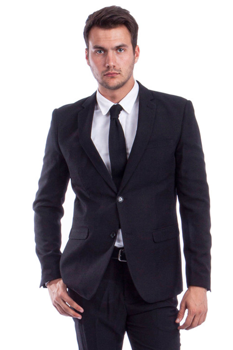 Men’s Two Button Basic Hybrid Fit Business Suit in Black