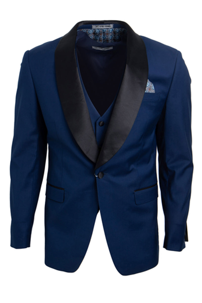 Men’s Stacy Adams Vested One Button Shawl Lapel Tuxedo in Indigo Blue