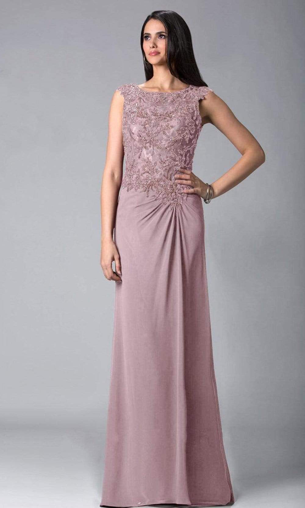 18402 Embellished Cap Sleeve Column Gown
