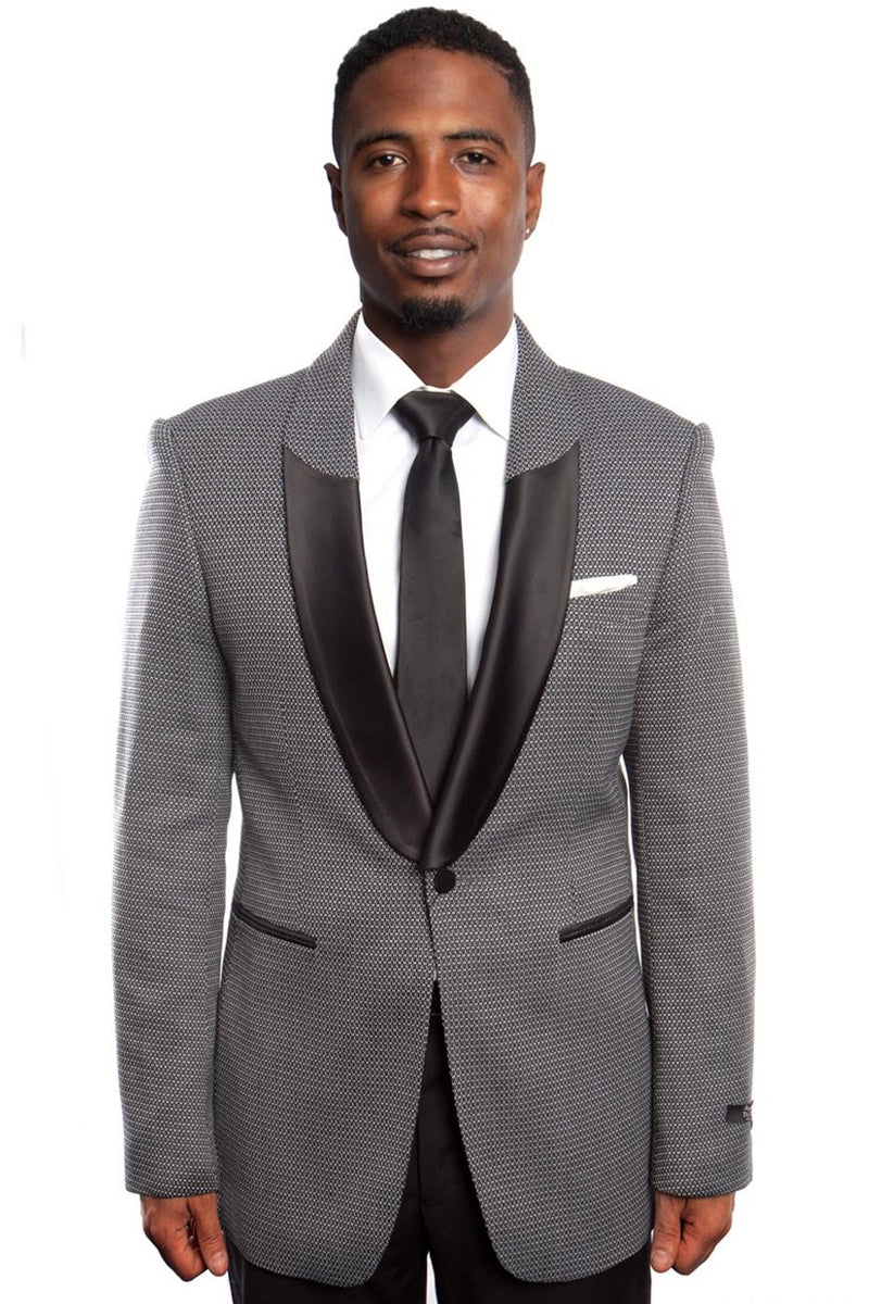 Men’s One Button Half Satin Shawl Lapel Mico Check Blazer in Black