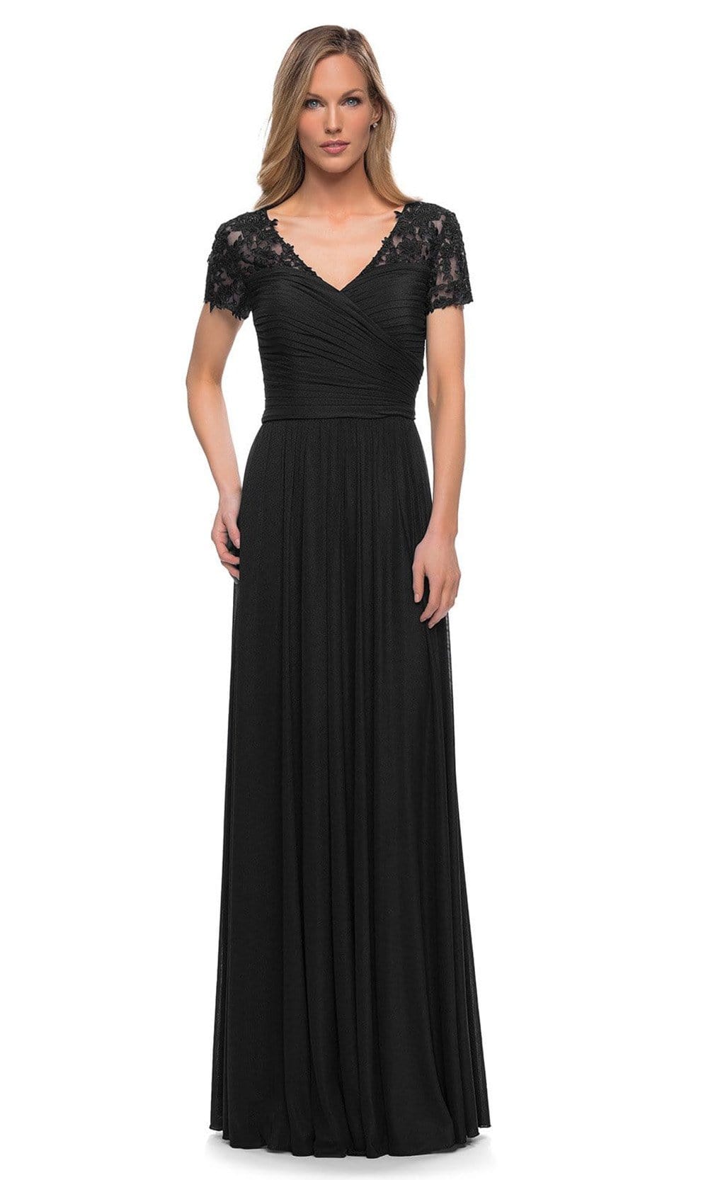 29772 V-Neck Ruched Evening Dress