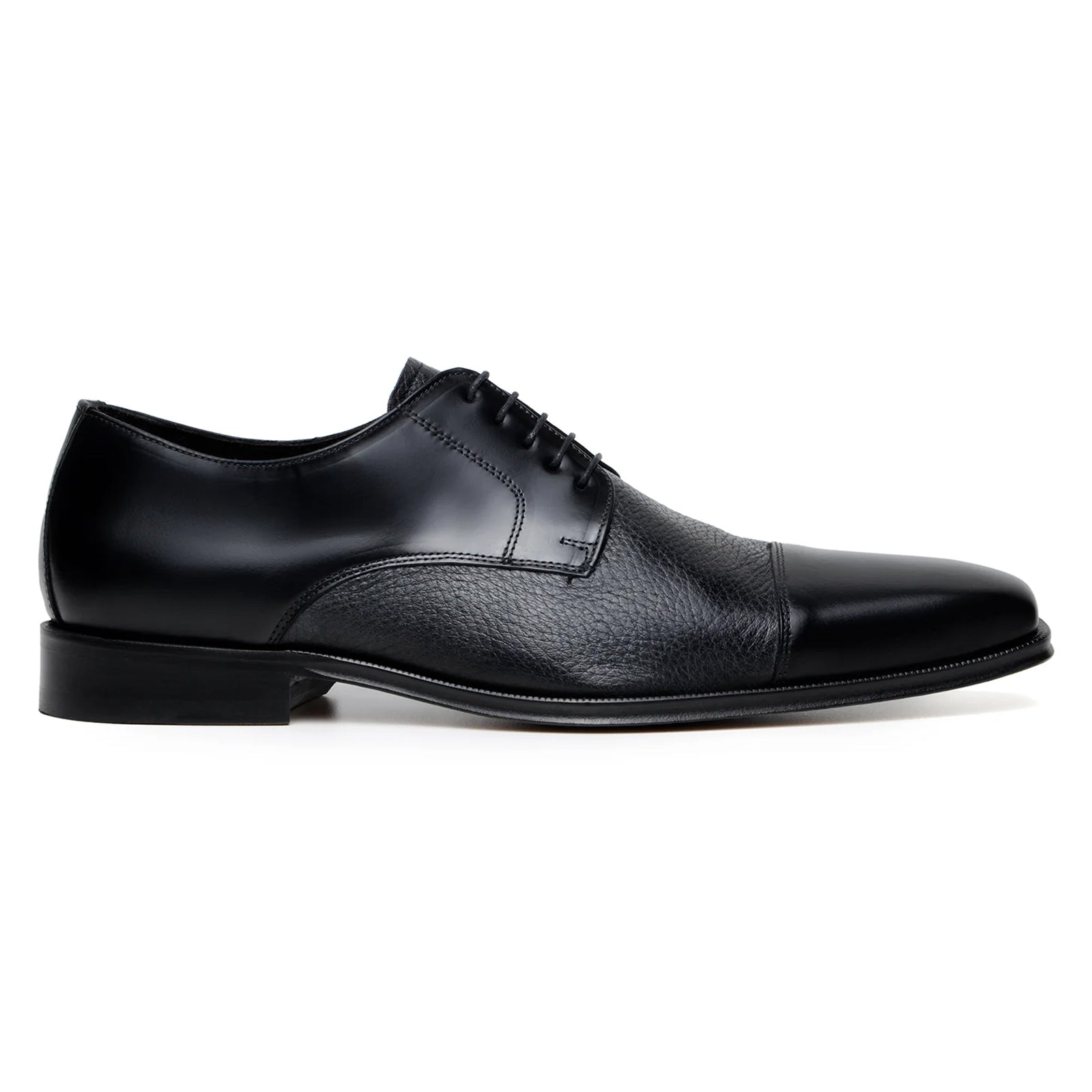 Men’s Belvedere Alexander Italian Deerskin & Nappa Leather Cap Toe Dress Shoe in Black