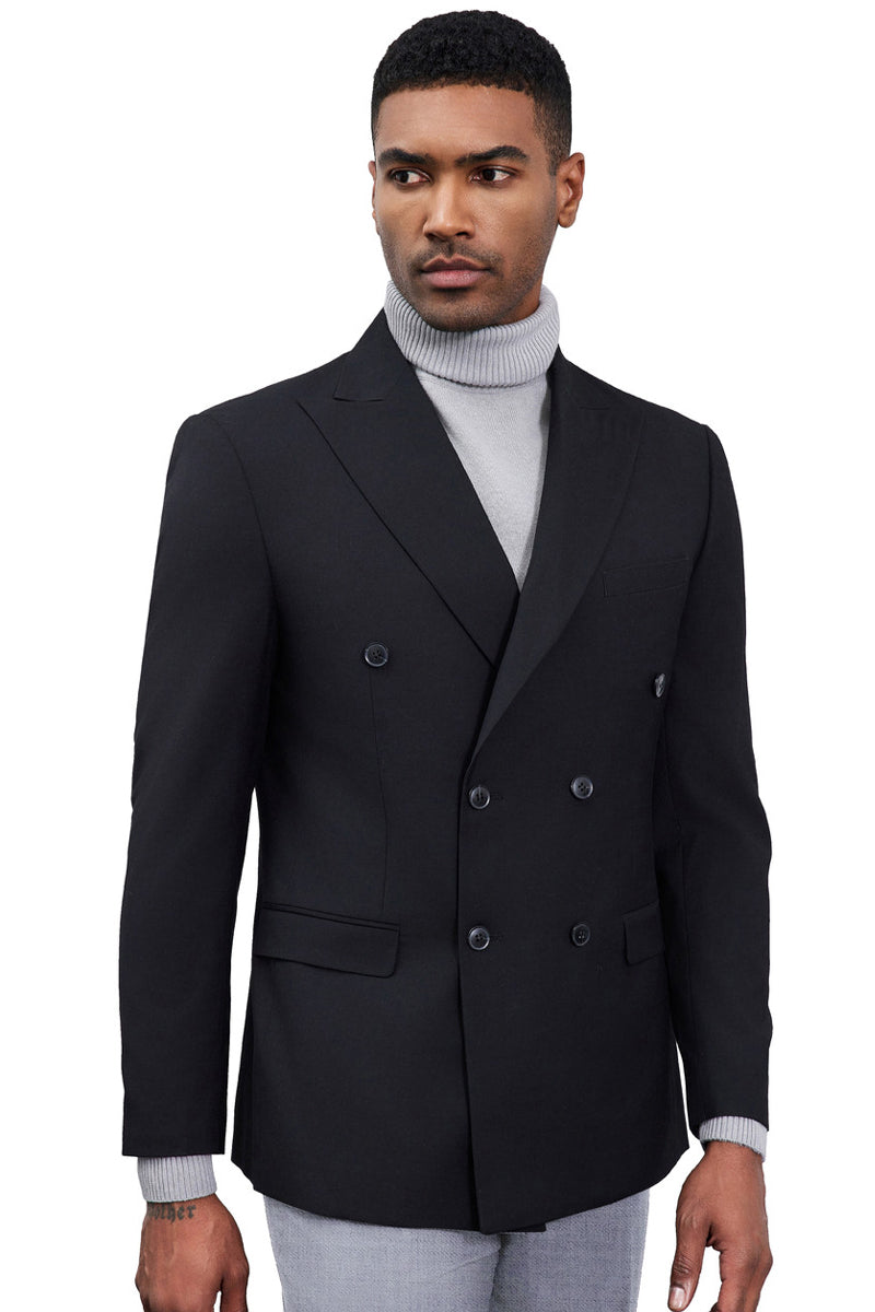 Men’s Classic Double Breasted Sport Coat Blazer in Black