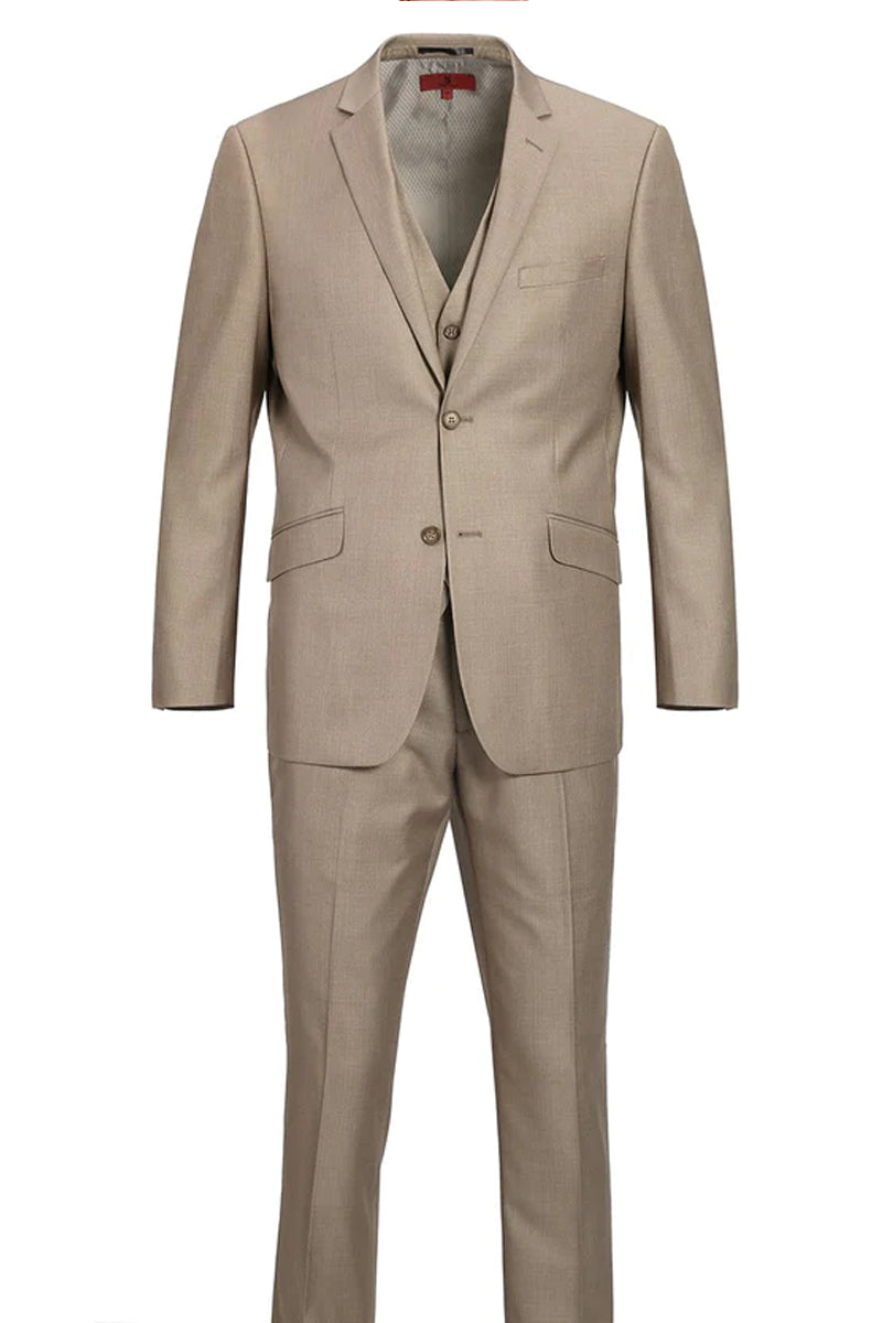 Mens Basic Two Button Classic Fit Suit with Optional Vest in Taupe