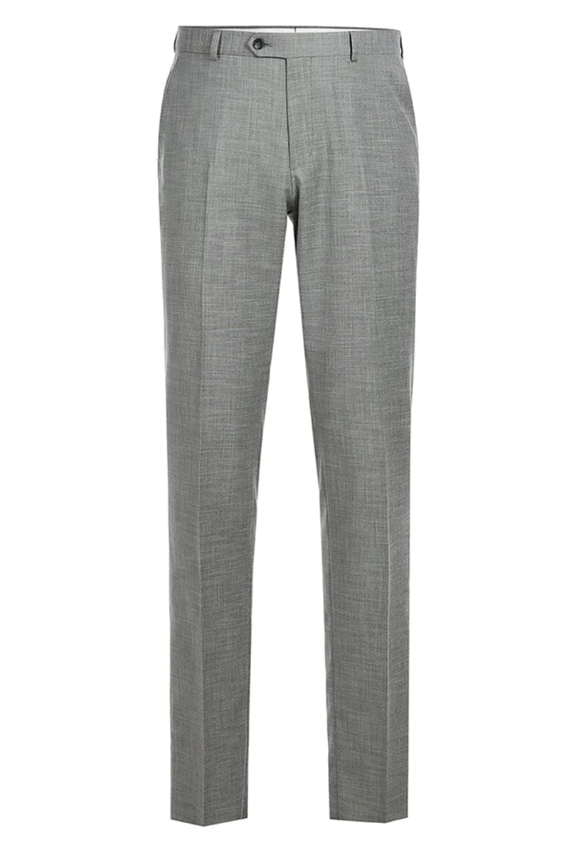 Mens Two Button Slim Fit Two Piece Hack Pocket Suit in Light Grey Weave