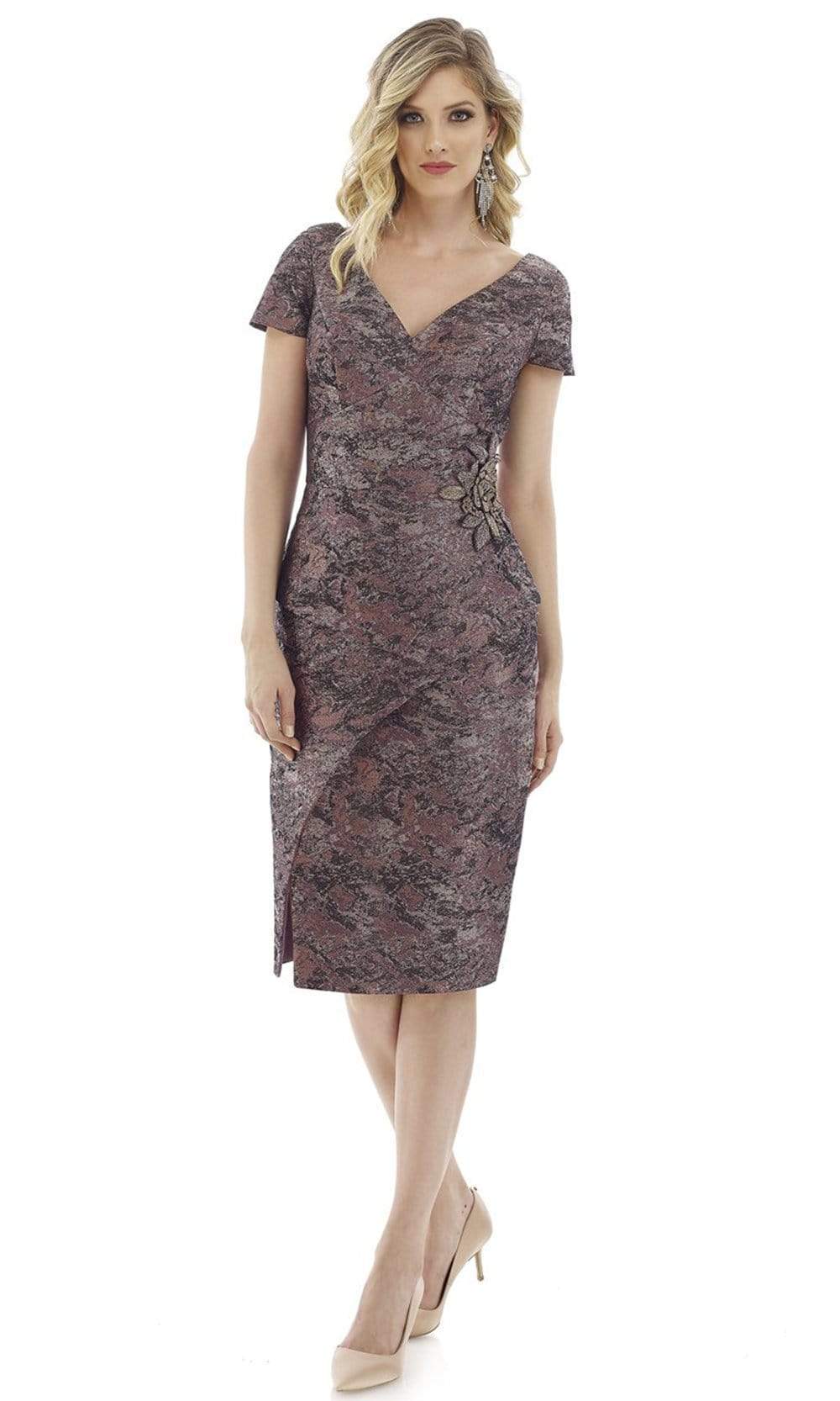 20103 Sleeves V-Neck Peplum Sheath Dress