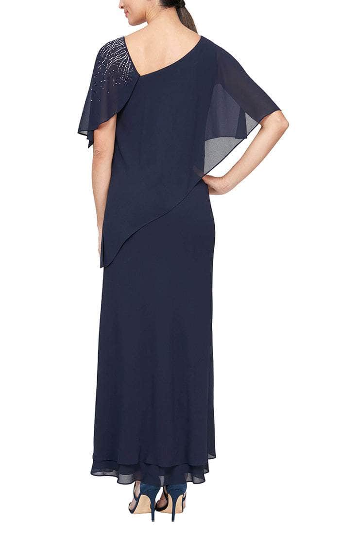 8192003 Asymmetrical Caped Chiffon Dress