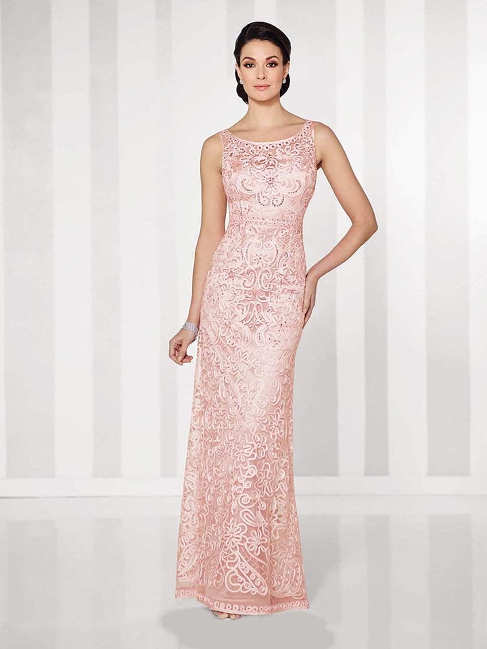 Bateau Neckline Long Evening Gown 115604