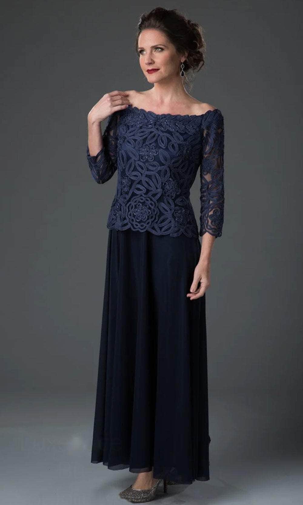 Lace 3/4 Sleeve Evening Gown