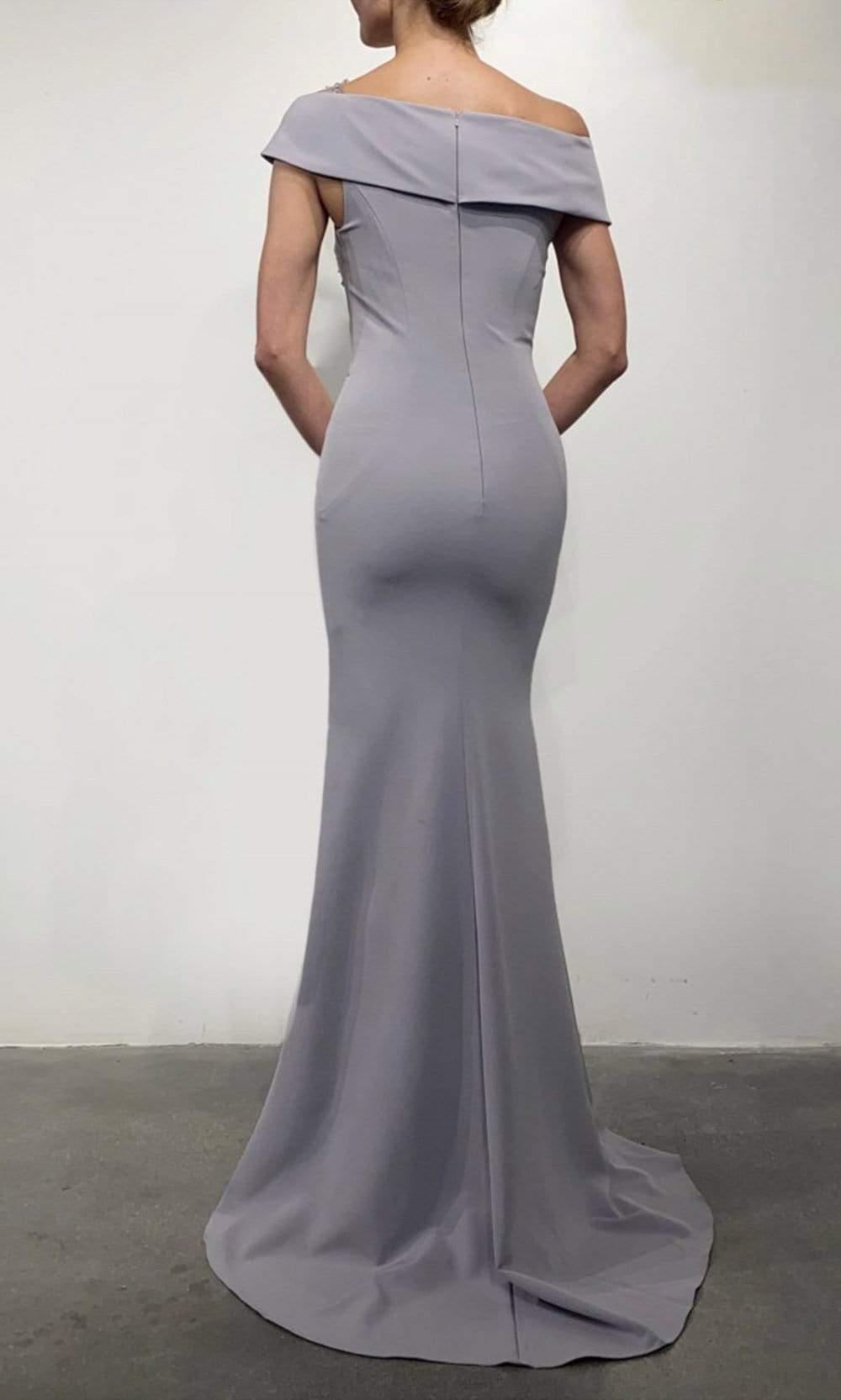 2111M5289 Beaded Asymmetric Trumpet Dress