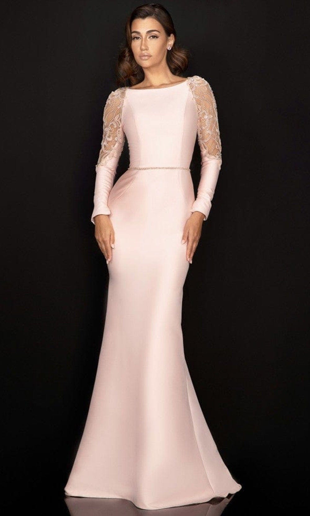 2011M2457 Bateau Sheer Embellished Gown