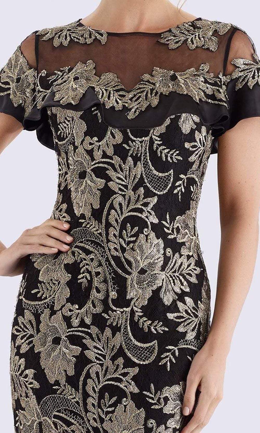 18659 Embroidered Illusion Ruffled Evening Dress