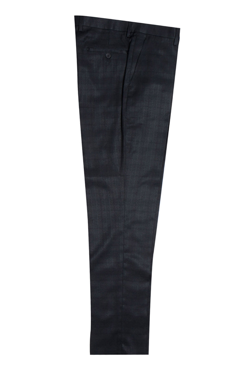 Men’s Stacy Adams One Button Vested Peak Lapel Glen Plaid Suit in Black