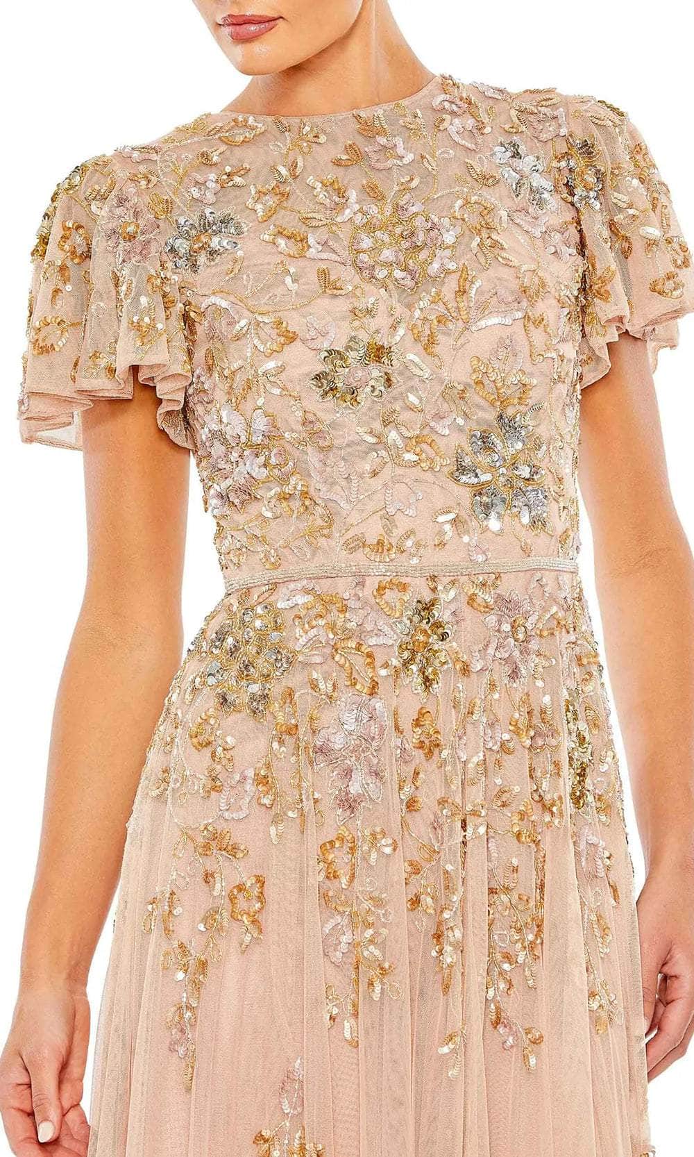 Jewel Neck Sequin Lace Prom Gown