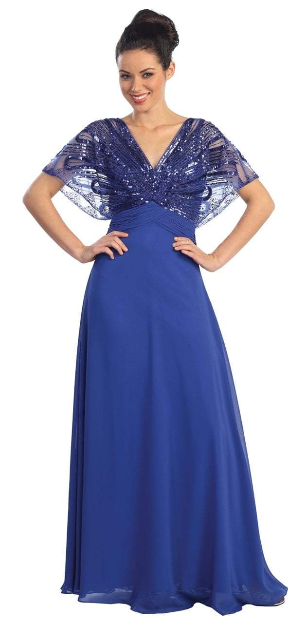 GL1145 Sequined V-neck Chiffon A-line Dress