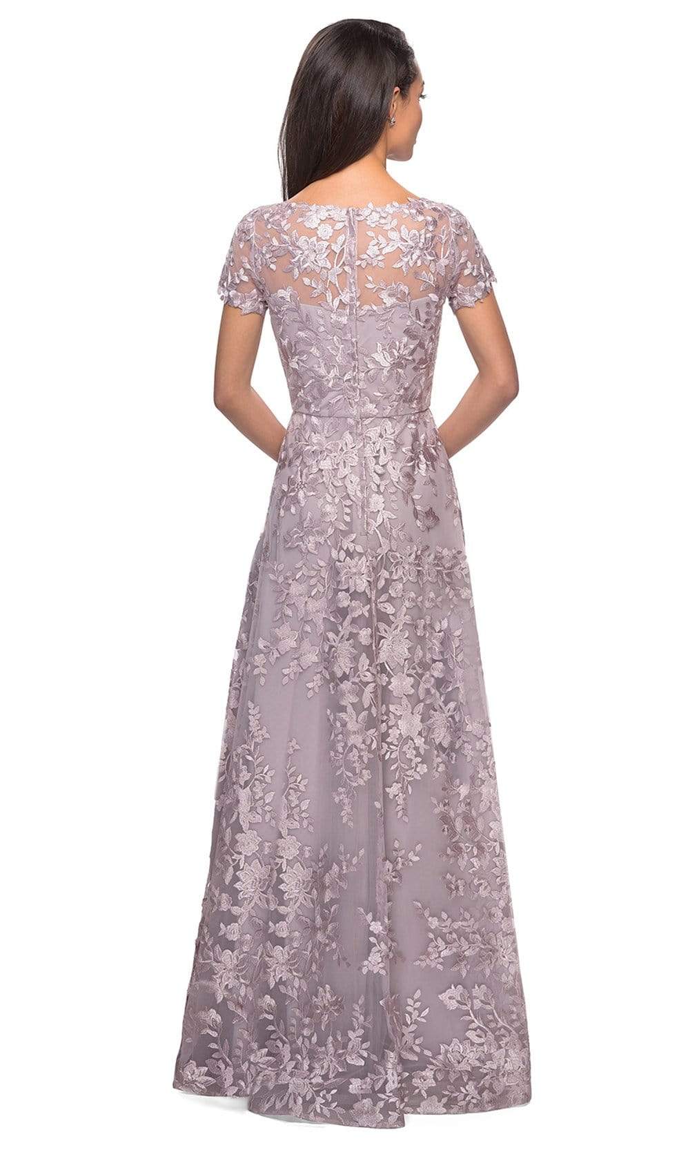 27870 Short Sleeve Lace Overlaid A-Line Dress