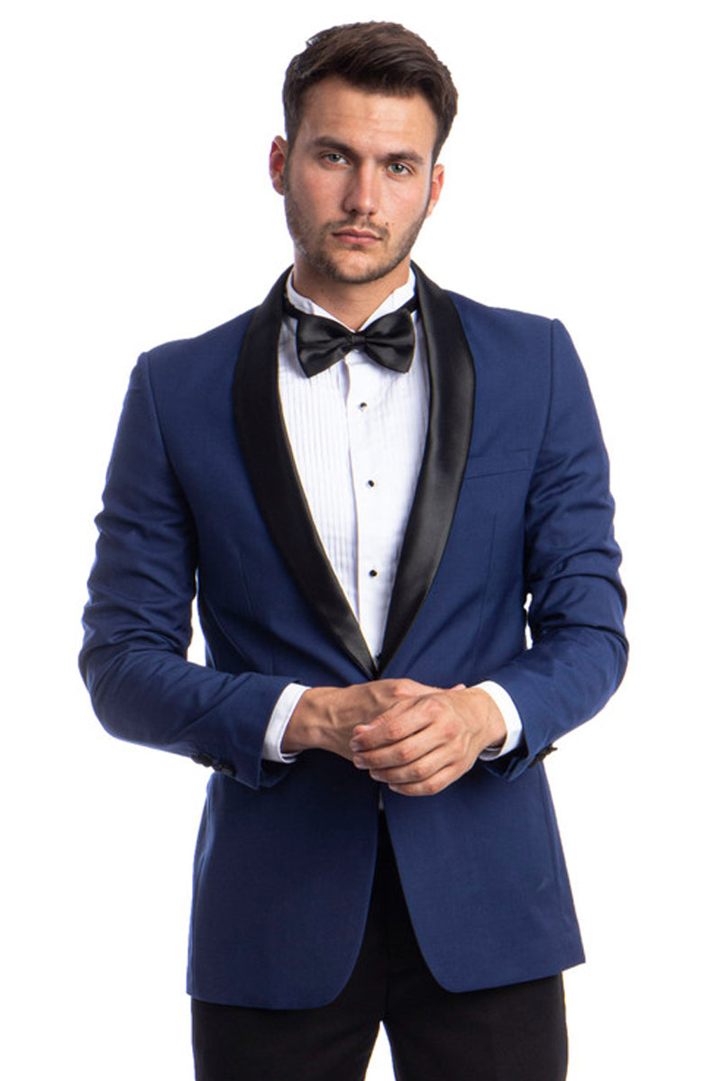 Men’s Skinny Fit One Button Shawl Prom Tuxedo in Blue
