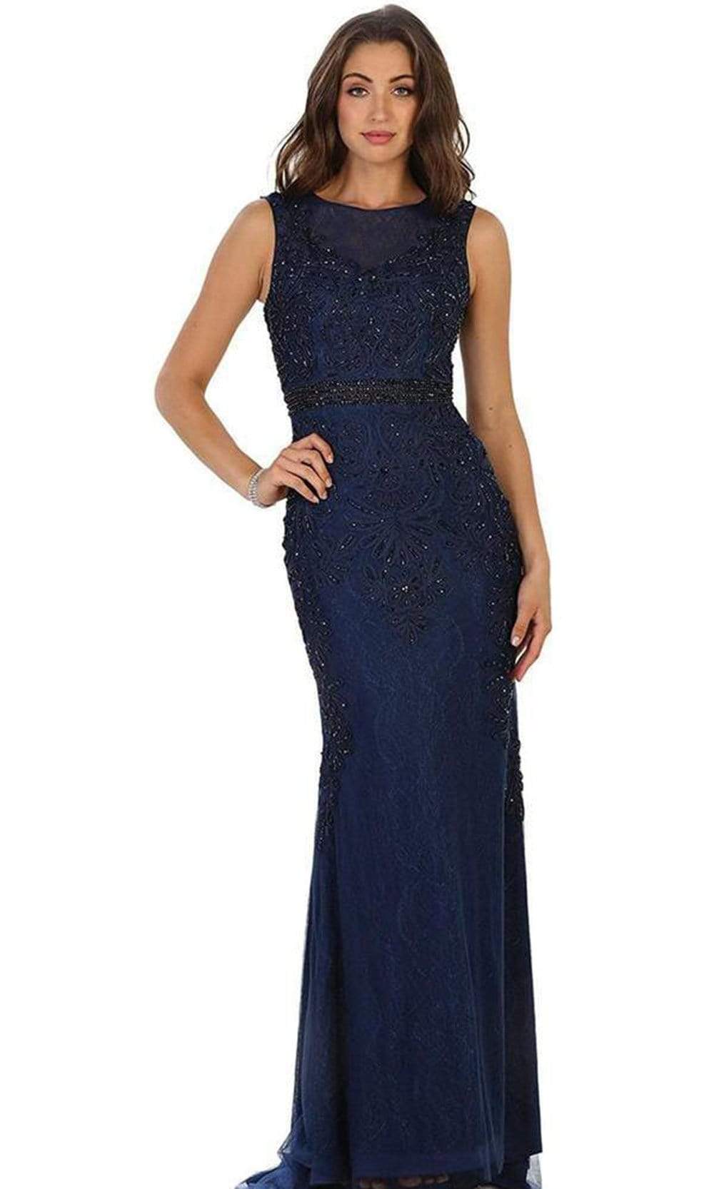 Beaded Illusion Bateau Sheath Evening Gown RQ7524