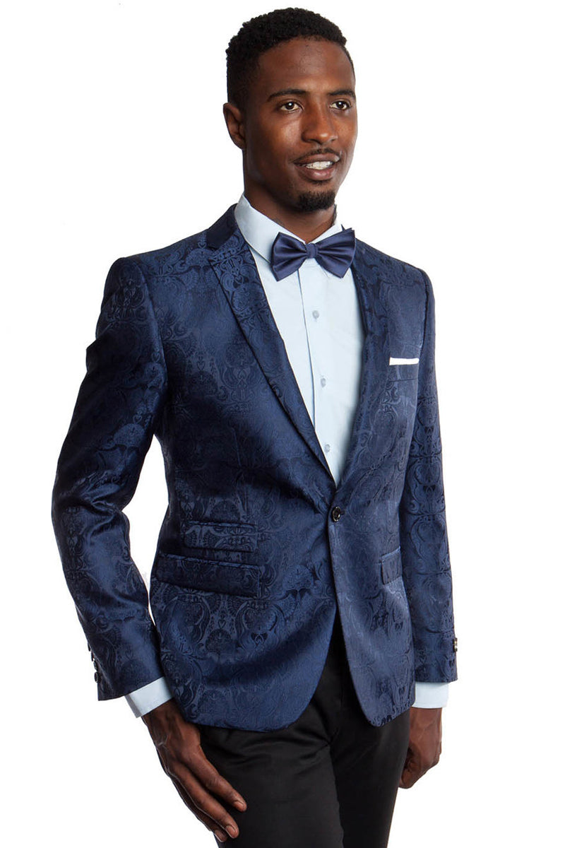 Men’s Slim Fit Two Button Blazer in Navy Paisley