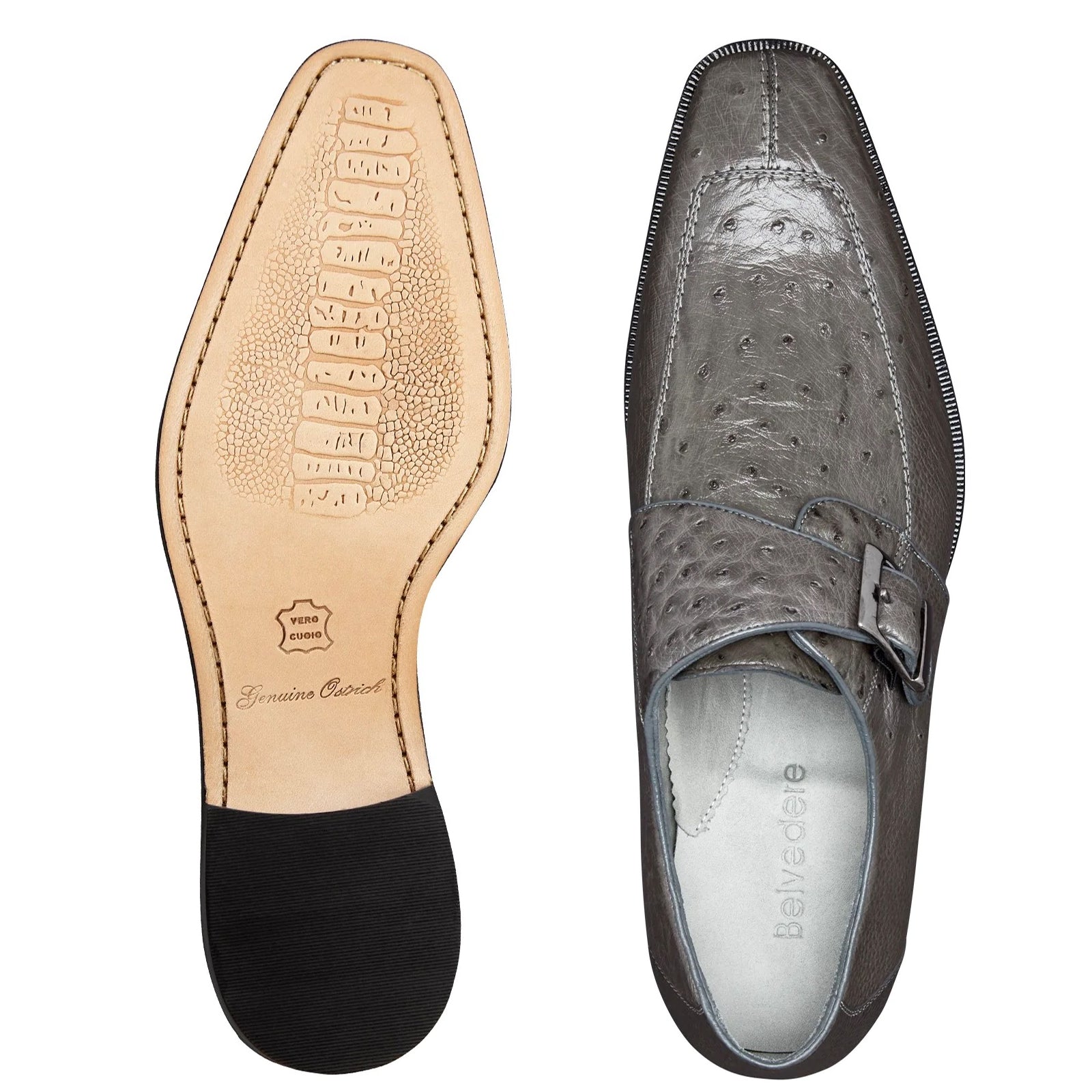 Men’s Belvedere Josh Single Monkstrap Ostrich Dress Shoe in Grey