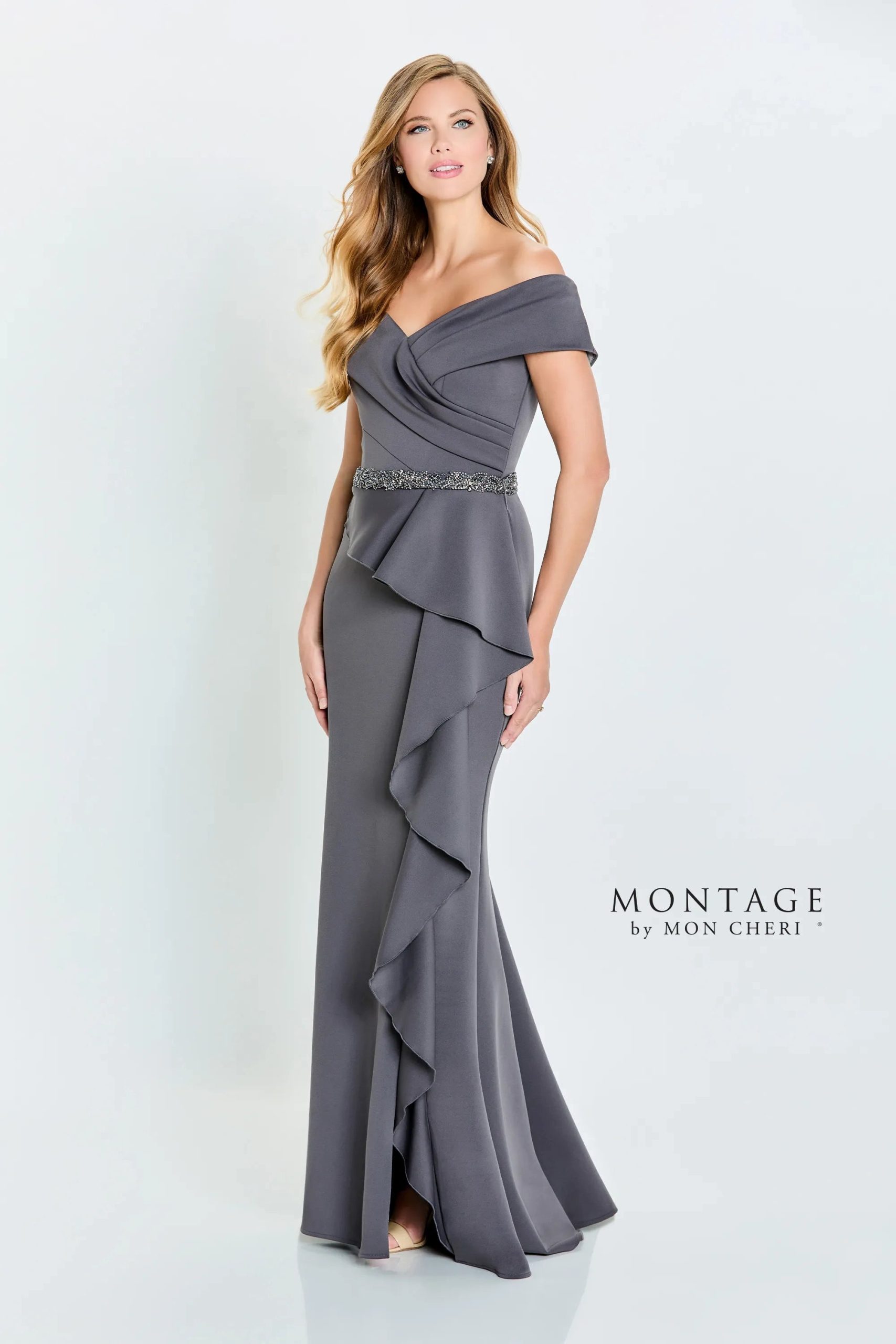 Ruffle Draped Evening Gown