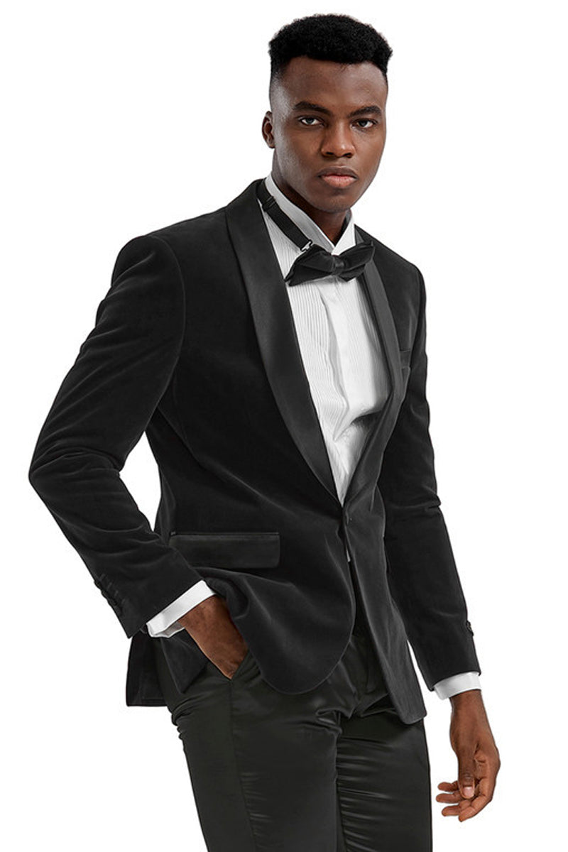 Men’s Slim Fit Shawl Lapel Velvet Wedding & Prom Tuxedo Jacket in Black