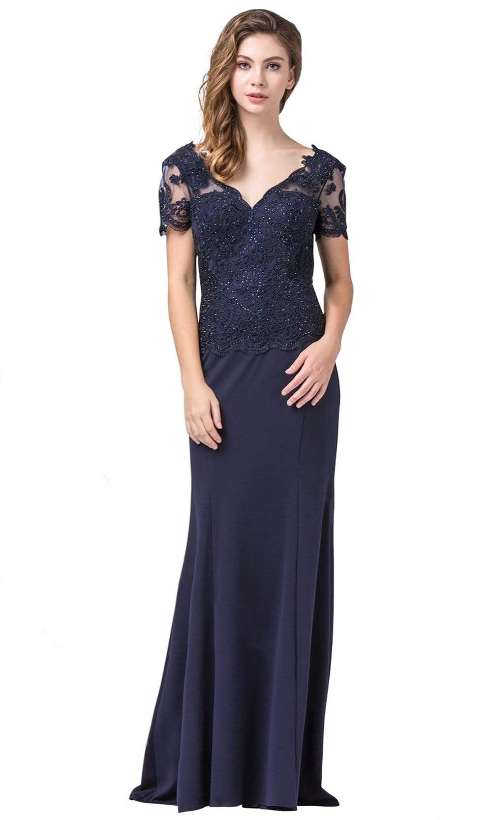 2535 Short Sleeve Jeweled Appliqued Illusion Gown
