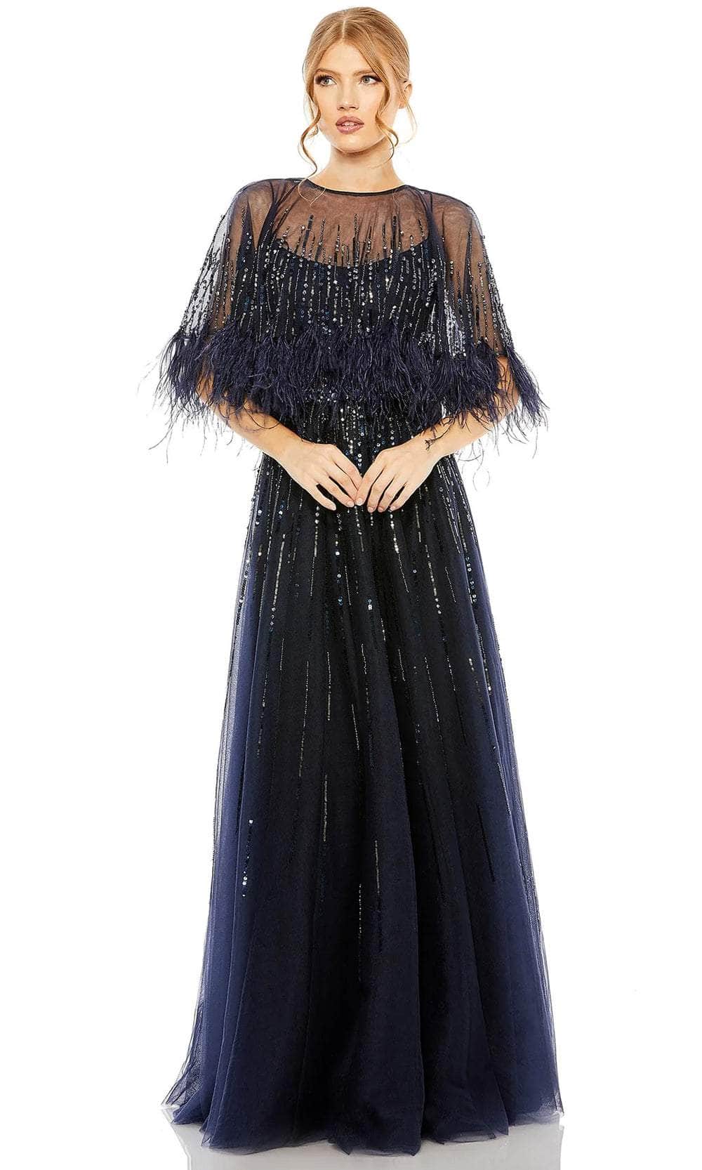 Feather Detail Cape Evening Dress