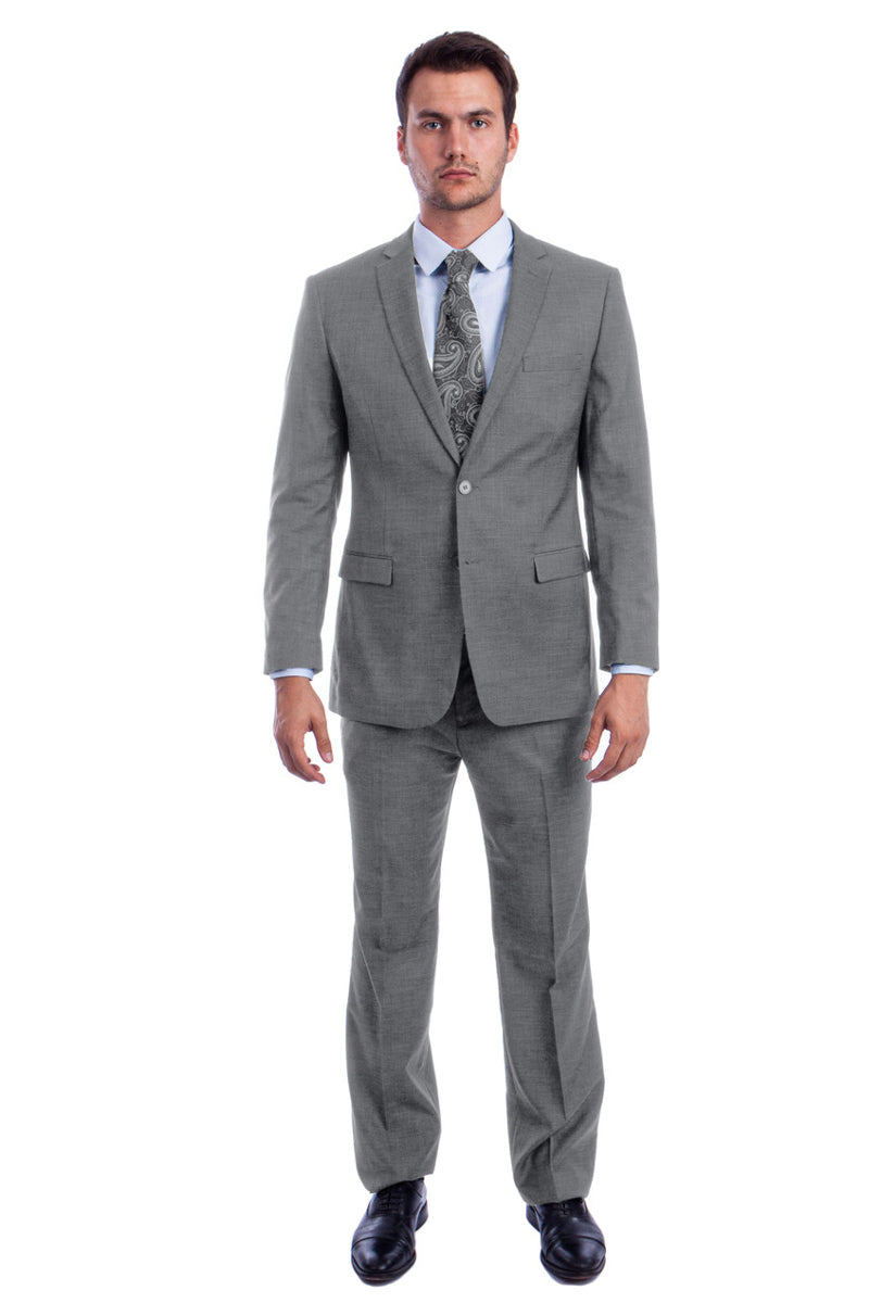 Men’s Two Button Modern Fit Summer Sharkskin Suit in Grey