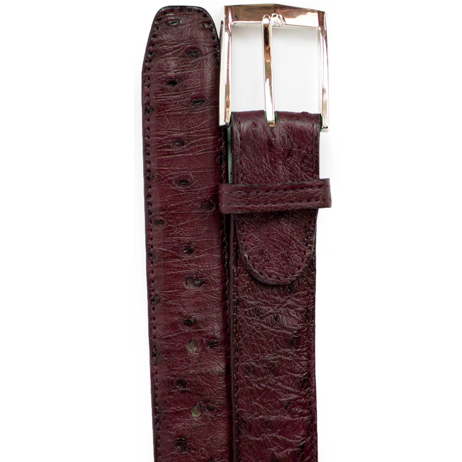 Men’s Belvedere Genuine Ostrich Quill Dress Belt in Burugndy
