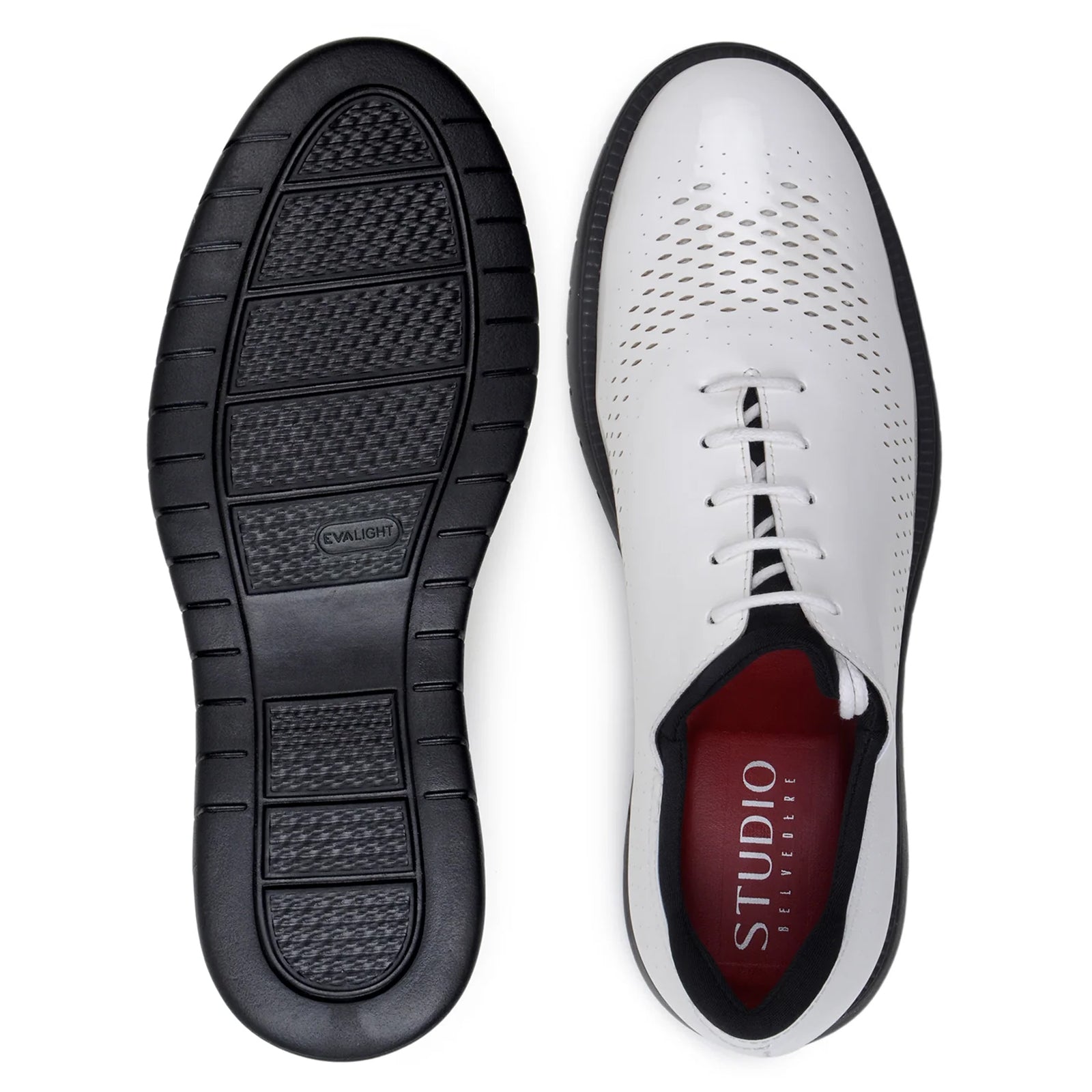 Men’s Belvedere Maxim Patent Leather Tuxedo Dress Sneaker in White