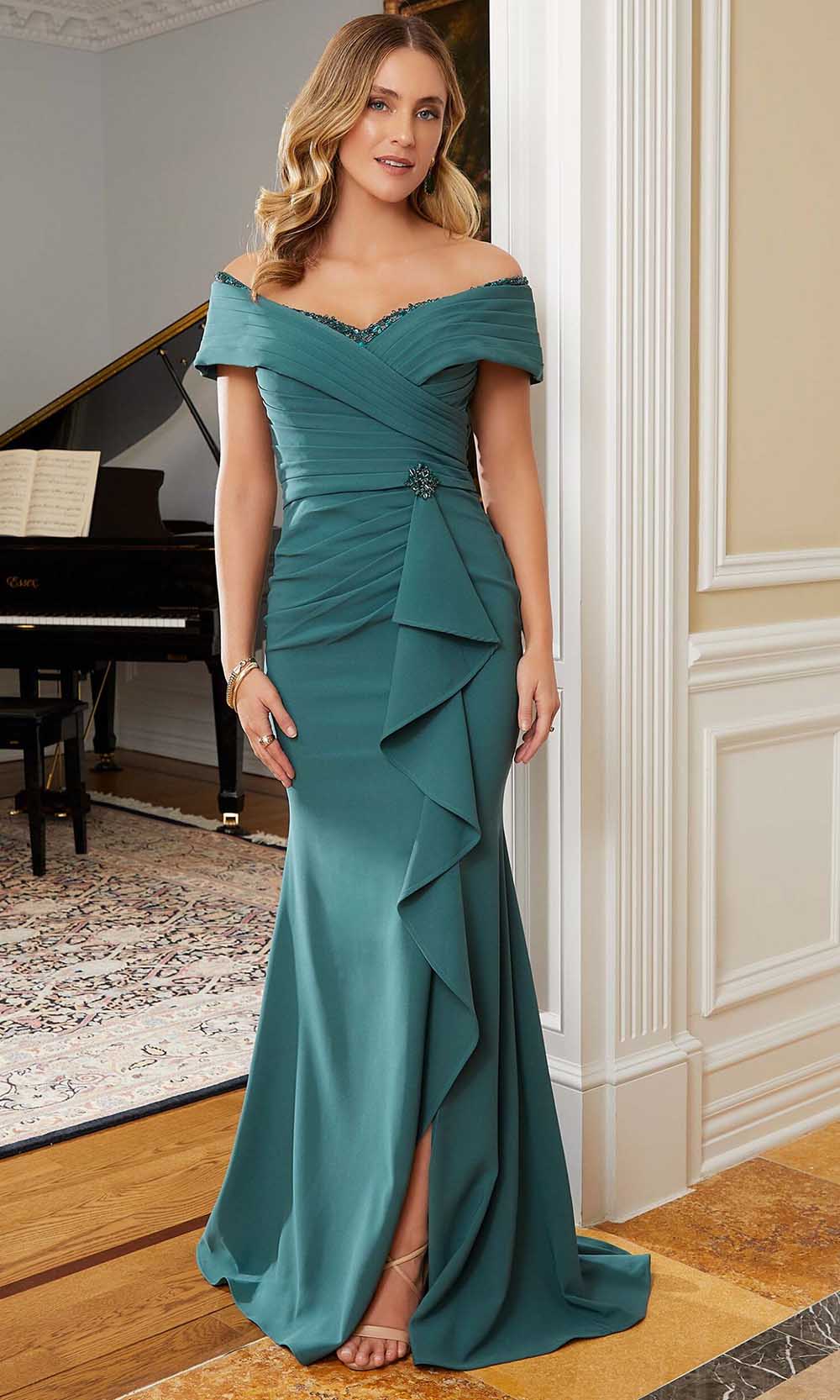 Ruffle Draped Evening Gown