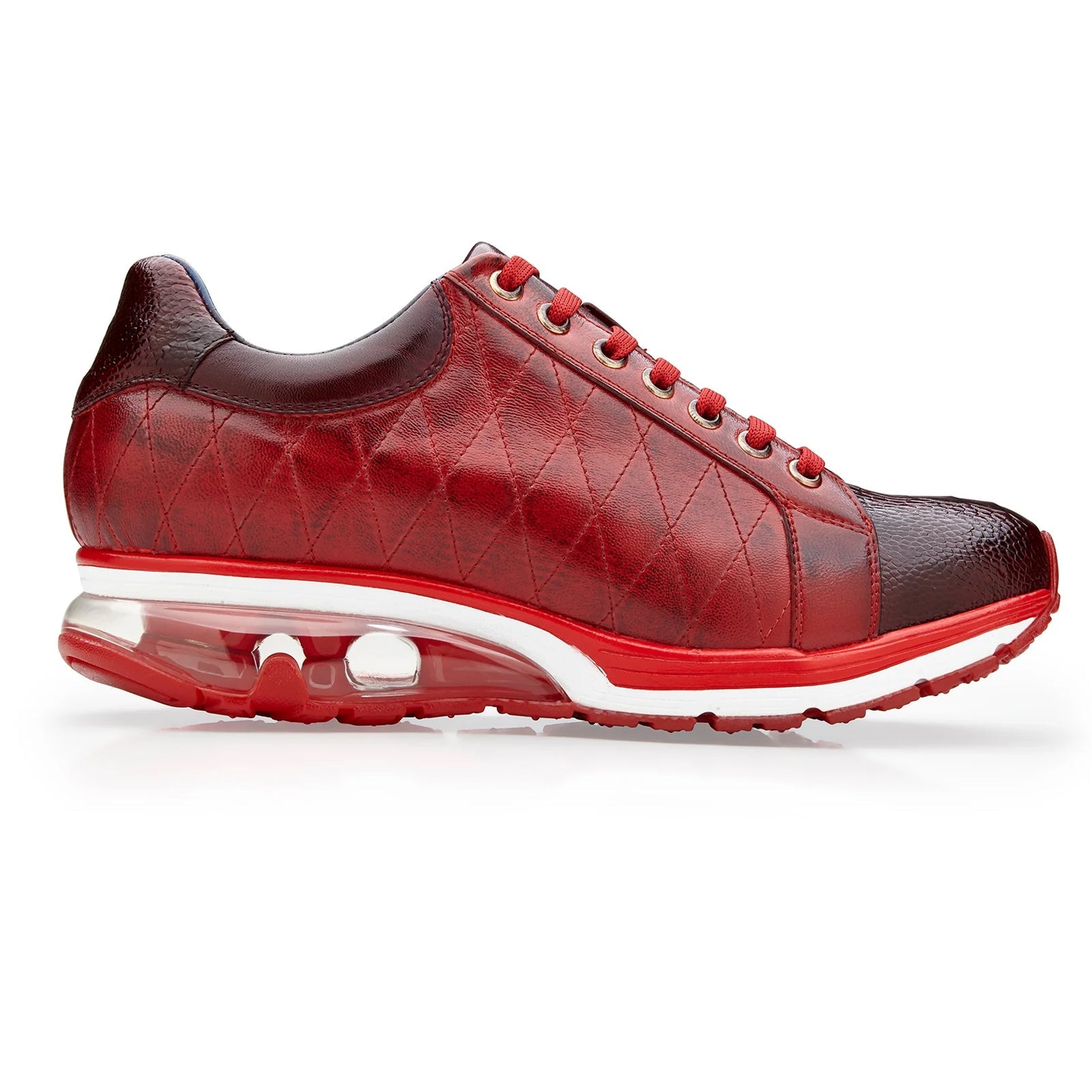 Men’s Belvedere Sacco Ostrich Leg & Quilted Calf Leather Dress Sneaker in Burgundy & Cherry