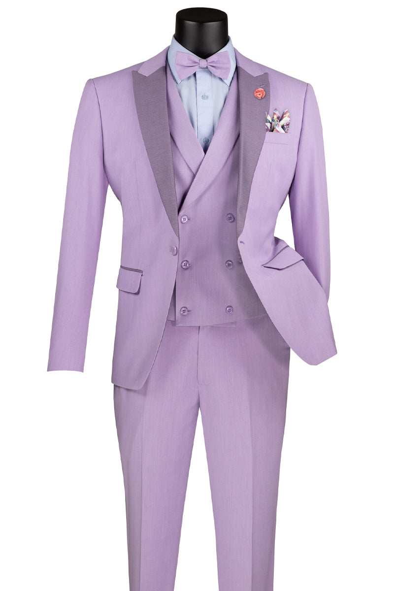 Men’s Summer Slim Fit Peak Lapel Tuxedo Suit in Lavender