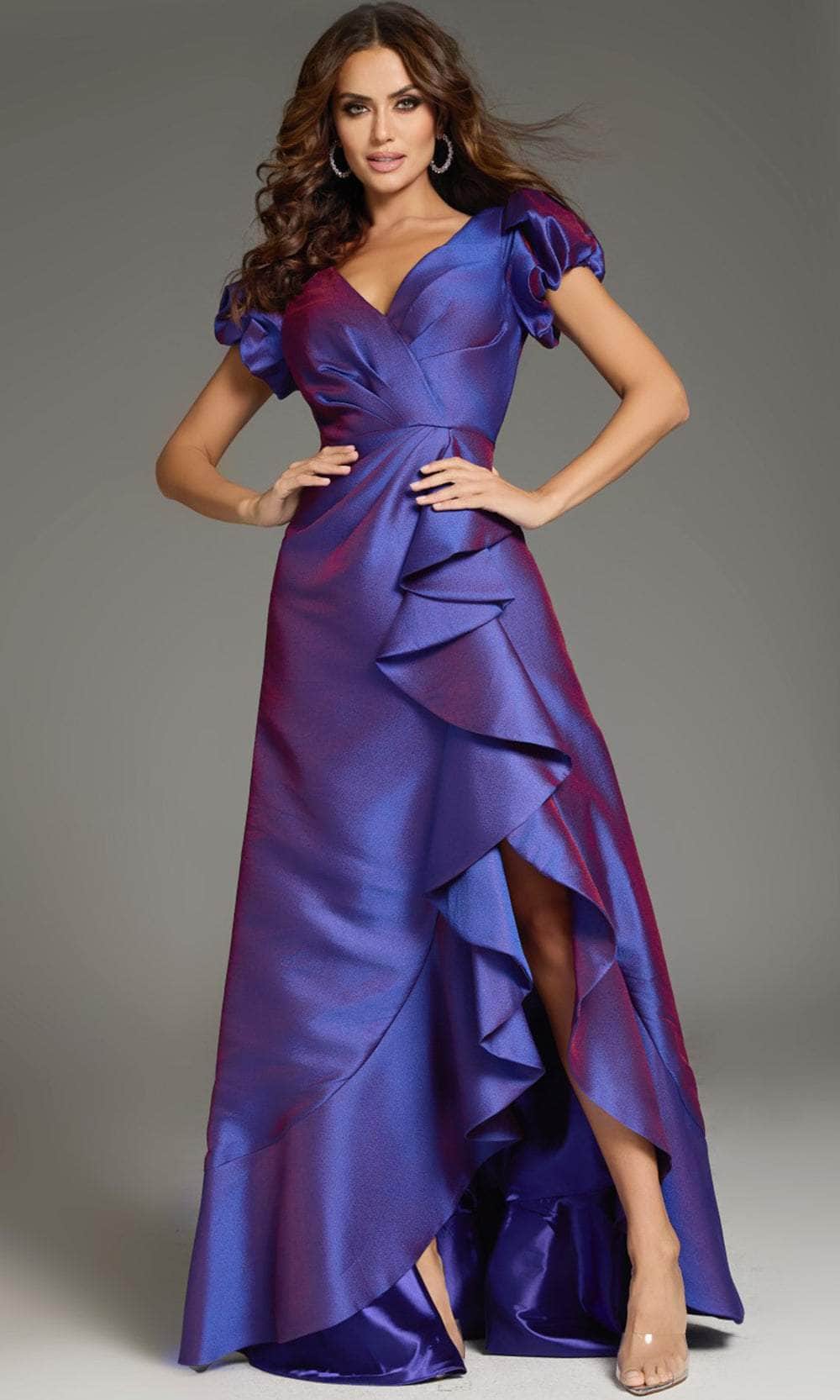 Short Puff Sleeve Ruffle Prom Gown
