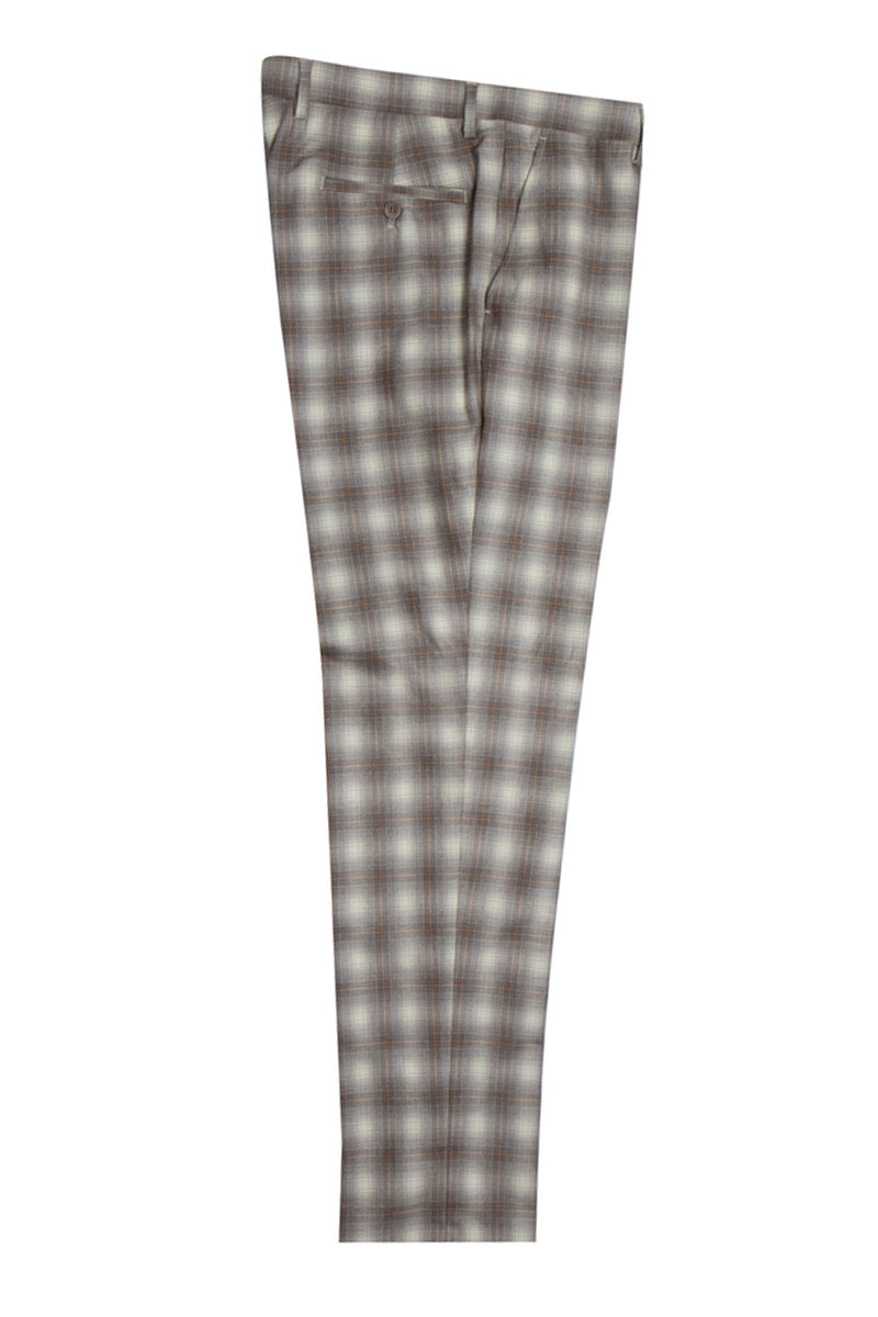 Men’s Stacy Adams Two Button Vested Bold Windowpane Plaid Suit in Brown & Tan