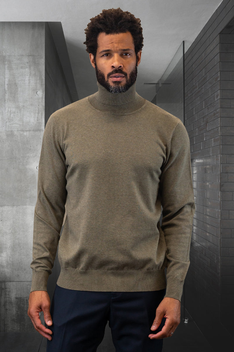 Men’s Designer Wool & Cashmere Dress Sweater in Olive Green