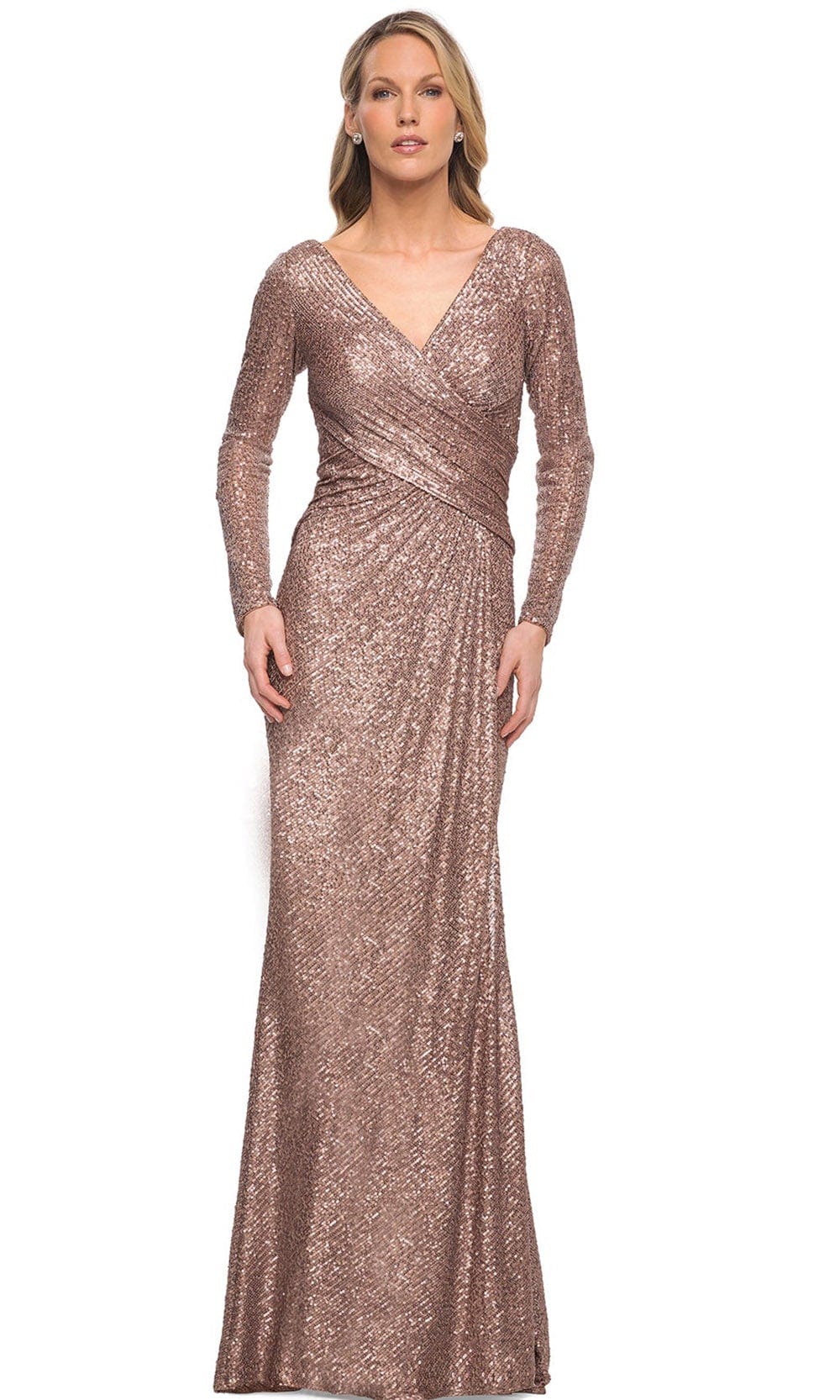 Sequined Long Sleeves V-Neck Gown