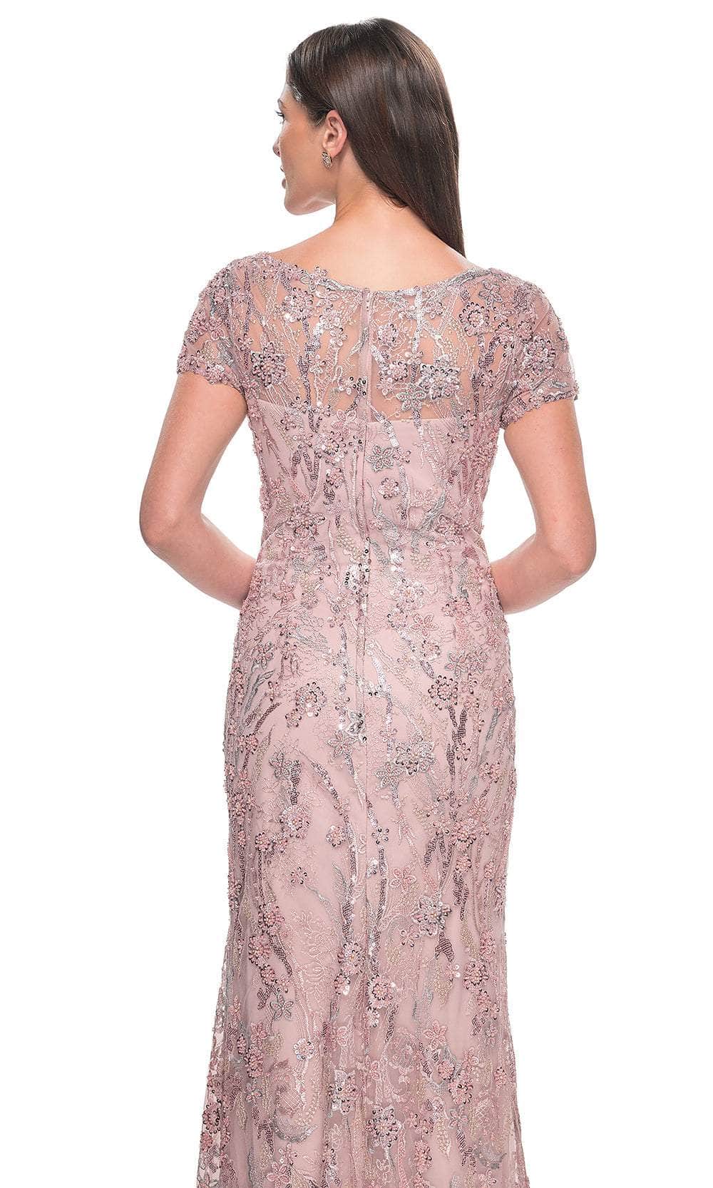 Beaded Floral Patterned Short Sleeve Evening Dress