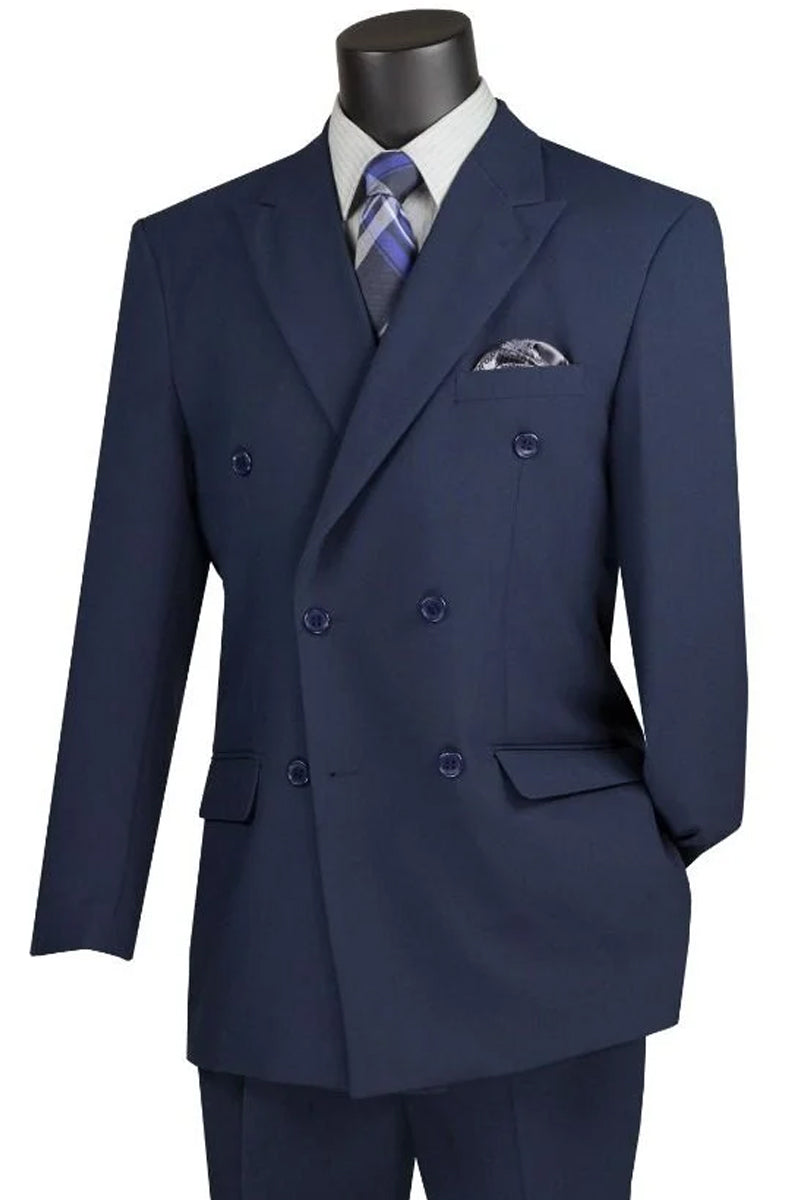 Mens Classic Double Breasted Suit in Navy