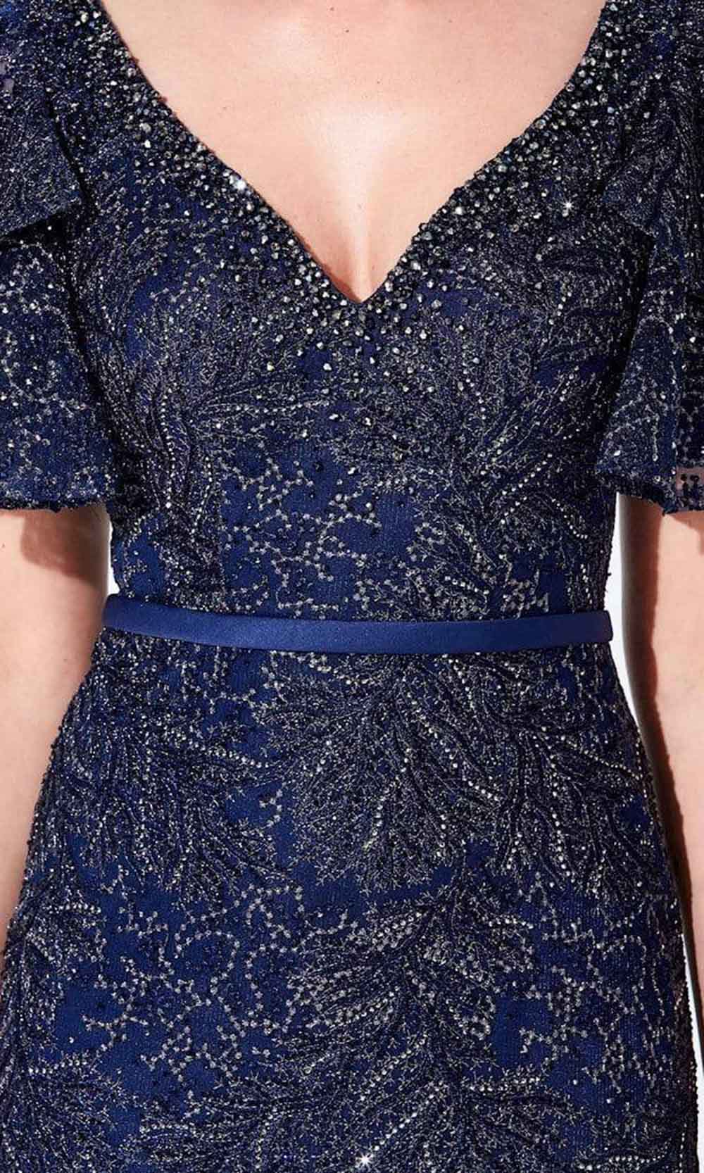 220D21 Ruffled Bell Sleeve Embroidered Gown