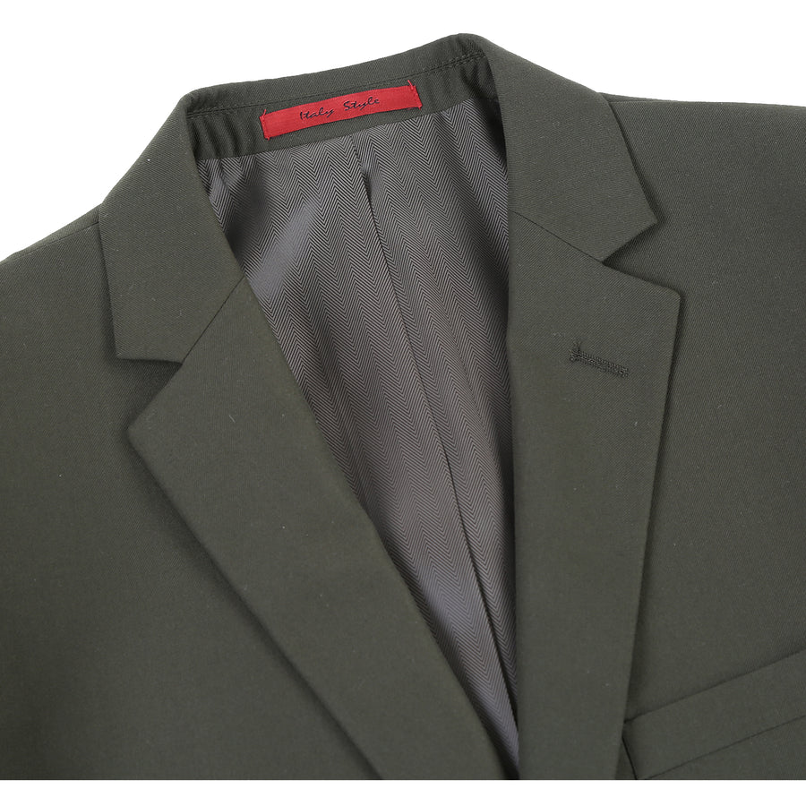 Mens Basic Two Button Slim Fit Suit with Optional Vest in Olive Green