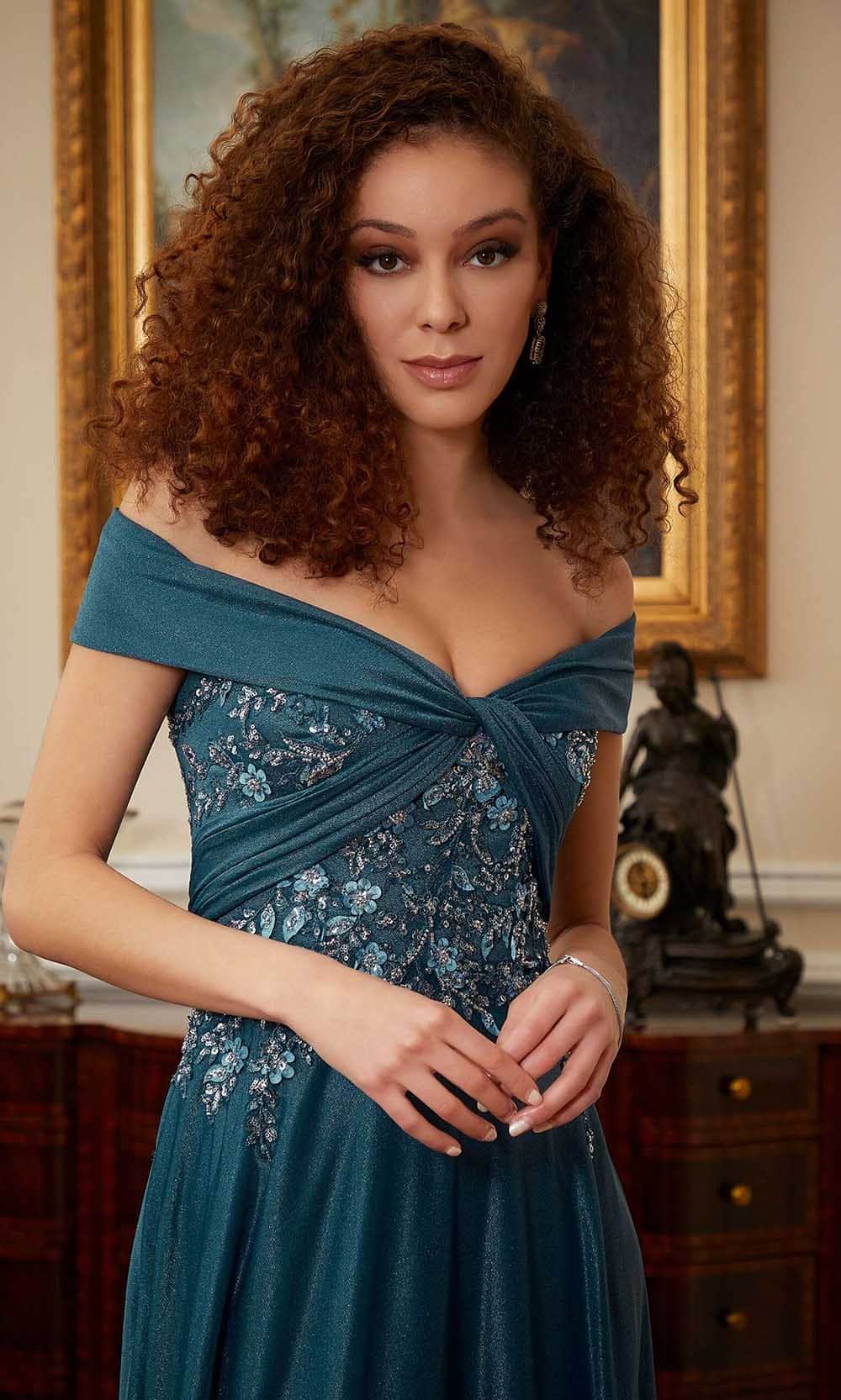 Embroidered Off-Shoulder Evening Gown