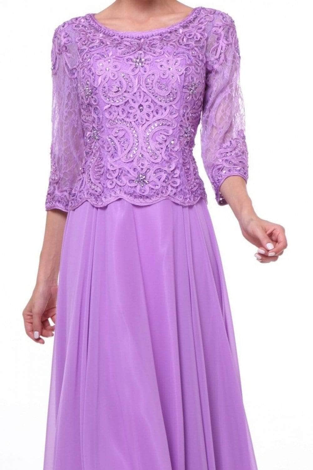 Quarter Sleeve Soutache Bodice A-Line Long Dress