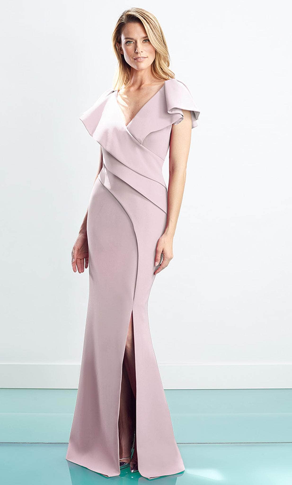 1456 Cap Sleeves V-Neck Trumpet Gown With Slit
